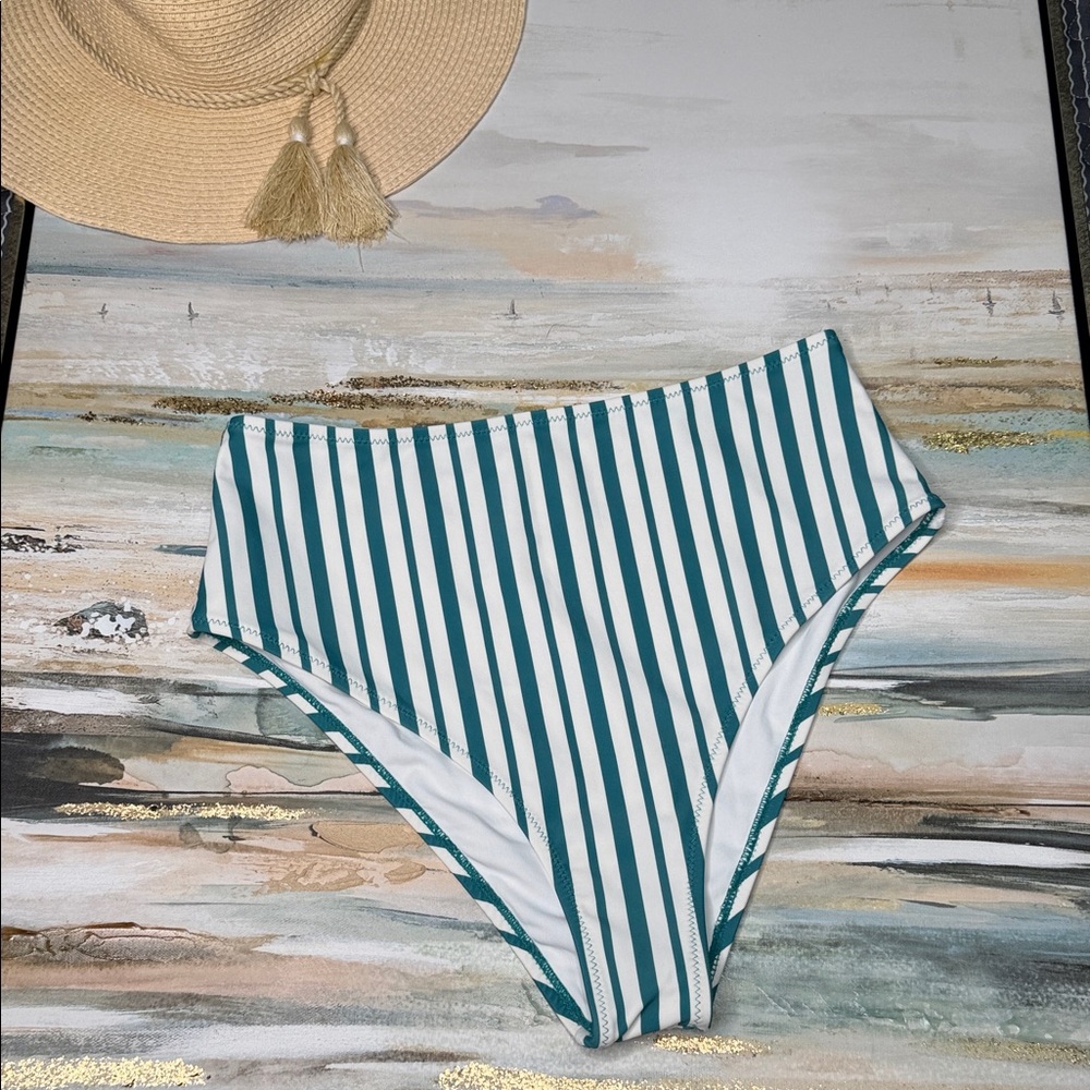 Cupshe Teal and White Bikini Bottom